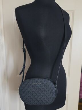 Michael Kors Black Signature MK Logo Oval Crossbody Bag